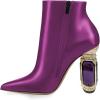 imageFSJ Women Chic Pointed Toe Crystal Chunky Block High Heel Ankle Boots Glossy Side Zipper Casual Daily Fashion Ladies Fall Shoes Size 415 USPurple2