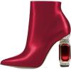 imageFSJ Women Chic Pointed Toe Crystal Chunky Block High Heel Ankle Boots Glossy Side Zipper Casual Daily Fashion Ladies Fall Shoes Size 415 USRed
