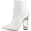 imageFSJ Women Chic Pointed Toe Crystal Chunky Block High Heel Ankle Boots Glossy Side Zipper Casual Daily Fashion Ladies Fall Shoes Size 415 USWhite 1