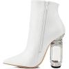 imageFSJ Women Chic Pointed Toe Crystal Chunky Block High Heel Ankle Boots Glossy Side Zipper Casual Daily Fashion Ladies Fall Shoes Size 415 USWhite 1