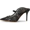 imageFSJ Women Fashion Pointy Toe Mules Sandals High Heels Pumps Double Straps Slide Sandals Casual Summer Outfit Shoes Size 415 M USBlack Mesh