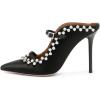 imageFSJ Women Fashion Pointy Toe Mules Sandals High Heels Pumps Double Straps Slide Sandals Casual Summer Outfit Shoes Size 415 M USBlack Satin Studs