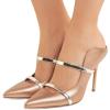 imageFSJ Women Fashion Pointy Toe Mules Sandals High Heels Pumps Double Straps Slide Sandals Casual Summer Outfit Shoes Size 415 M USChampagne12 Cm