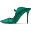imageFSJ Women Fashion Pointy Toe Mules Sandals High Heels Pumps Double Straps Slide Sandals Casual Summer Outfit Shoes Size 415 M USGreen Satin