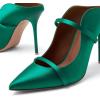 imageFSJ Women Fashion Pointy Toe Mules Sandals High Heels Pumps Double Straps Slide Sandals Casual Summer Outfit Shoes Size 415 M USGreen Satin