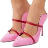 imageFSJ Women Fashion Pointy Toe Mules Sandals High Heels Pumps Double Straps Slide Sandals Casual Summer Outfit Shoes Size 415 M USPink