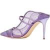 imageFSJ Women Fashion Pointy Toe Mules Sandals High Heels Pumps Double Straps Slide Sandals Casual Summer Outfit Shoes Size 415 M USPurple Mesh
