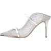 imageFSJ Women Fashion Pointy Toe Mules Sandals High Heels Pumps Double Straps Slide Sandals Casual Summer Outfit Shoes Size 415 M USSilver Mesh