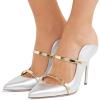 imageFSJ Women Fashion Pointy Toe Mules Sandals High Heels Pumps Double Straps Slide Sandals Casual Summer Outfit Shoes Size 415 M USSilver12 Cm
