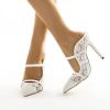 imageFSJ Women Fashion Pointy Toe Mules Sandals High Heels Pumps Double Straps Slide Sandals Casual Summer Outfit Shoes Size 415 M USWhite Mesh