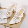 imageFSJ Women Fashion Pointy Toe Mules Sandals High Heels Pumps Double Straps Slide Sandals Casual Summer Outfit Shoes Size 415 M USWhite Mesh