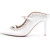 imageFSJ Women Fashion Pointy Toe Mules Sandals High Heels Pumps Double Straps Slide Sandals Casual Summer Outfit Shoes Size 415 M USWhite Studs
