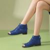imageFSJ Women Peep Open Toe Boots Slouchy Low Block Heel Ankle Booties Flats Sandal Ruched Cutout Zipper Comfort Pump Shoes Size 415 USBlue