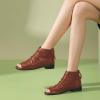 imageFSJ Women Peep Open Toe Boots Slouchy Low Block Heel Ankle Booties Flats Sandal Ruched Cutout Zipper Comfort Pump Shoes Size 415 USBrown