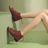 imageFSJ Women Peep Open Toe Boots Slouchy Low Block Heel Ankle Booties Flats Sandal Ruched Cutout Zipper Comfort Pump Shoes Size 415 USBrown