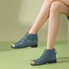 imageFSJ Women Peep Open Toe Boots Slouchy Low Block Heel Ankle Booties Flats Sandal Ruched Cutout Zipper Comfort Pump Shoes Size 415 USCyan