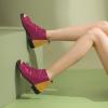 imageFSJ Women Peep Open Toe Boots Slouchy Low Block Heel Ankle Booties Flats Sandal Ruched Cutout Zipper Comfort Pump Shoes Size 415 USFuchsiayellow