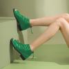 imageFSJ Women Peep Open Toe Boots Slouchy Low Block Heel Ankle Booties Flats Sandal Ruched Cutout Zipper Comfort Pump Shoes Size 415 USGreen