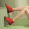 imageFSJ Women Peep Open Toe Boots Slouchy Low Block Heel Ankle Booties Flats Sandal Ruched Cutout Zipper Comfort Pump Shoes Size 415 USOrangered