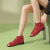 imageFSJ Women Peep Open Toe Boots Slouchy Low Block Heel Ankle Booties Flats Sandal Ruched Cutout Zipper Comfort Pump Shoes Size 415 USRed
