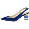 imageFSJ Women Pointed Toe Slingback Wedding Pumps Chunky Low Heel Rhinestone Sandals Crystal Heeled Dress Shoes Size 415 M USBlue Patent