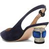 imageFSJ Women Pointed Toe Slingback Wedding Pumps Chunky Low Heel Rhinestone Sandals Crystal Heeled Dress Shoes Size 415 M USBlue Suede
