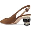 imageFSJ Women Pointed Toe Slingback Wedding Pumps Chunky Low Heel Rhinestone Sandals Crystal Heeled Dress Shoes Size 415 M USBrown Suede
