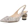 imageFSJ Women Pointed Toe Slingback Wedding Pumps Chunky Low Heel Rhinestone Sandals Crystal Heeled Dress Shoes Size 415 M USGold Multi Glitter