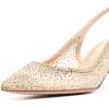 imageFSJ Women Pointed Toe Slingback Wedding Pumps Chunky Low Heel Rhinestone Sandals Crystal Heeled Dress Shoes Size 415 M USGold Studded