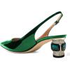 imageFSJ Women Pointed Toe Slingback Wedding Pumps Chunky Low Heel Rhinestone Sandals Crystal Heeled Dress Shoes Size 415 M USGreen Mirror
