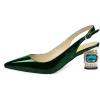 imageFSJ Women Pointed Toe Slingback Wedding Pumps Chunky Low Heel Rhinestone Sandals Crystal Heeled Dress Shoes Size 415 M USGreen Mirror