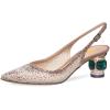 imageFSJ Women Pointed Toe Slingback Wedding Pumps Chunky Low Heel Rhinestone Sandals Crystal Heeled Dress Shoes Size 415 M USNude Pink