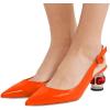 imageFSJ Women Pointed Toe Slingback Wedding Pumps Chunky Low Heel Rhinestone Sandals Crystal Heeled Dress Shoes Size 415 M USOrange Glossy