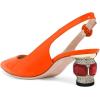 imageFSJ Women Pointed Toe Slingback Wedding Pumps Chunky Low Heel Rhinestone Sandals Crystal Heeled Dress Shoes Size 415 M USOrange Glossy