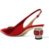 imageFSJ Women Pointed Toe Slingback Wedding Pumps Chunky Low Heel Rhinestone Sandals Crystal Heeled Dress Shoes Size 415 M USRed Patent
