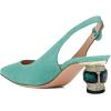 imageFSJ Women Pointed Toe Slingback Wedding Pumps Chunky Low Heel Rhinestone Sandals Crystal Heeled Dress Shoes Size 415 M USTurquoise