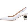 imageFSJ Women Pointed Toe Slingback Wedding Pumps Chunky Low Heel Rhinestone Sandals Crystal Heeled Dress Shoes Size 415 M USWhite Pu