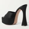imageFSJ Women Slip On Platform Heeled Sandals Peep Open Toe Chunky Block High Heels Mules Backless Summer Dress Slide Sandals Size 415 USBlack Satin