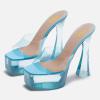 imageFSJ Women Slip On Platform Heeled Sandals Peep Open Toe Chunky Block High Heels Mules Backless Summer Dress Slide Sandals Size 415 USBlue Clear