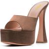imageFSJ Women Slip On Platform Heeled Sandals Peep Open Toe Chunky Block High Heels Mules Backless Summer Dress Slide Sandals Size 415 USBrown
