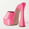 imageFSJ Women Slip On Platform Heeled Sandals Peep Open Toe Chunky Block High Heels Mules Backless Summer Dress Slide Sandals Size 415 USPink Satin