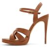imageFSJ Women Stylish High Heel Strappy Sandals Open Toe Ankle Strap Platform Stilettos Formal Events Parties Night Out Shoes Size 416 USBrown