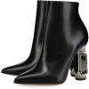 imageFSJ Women Chic Pointed Toe Crystal Chunky Block High Heel Ankle Boots Glossy Side Zipper Casual Daily Fashion Ladies Fall Shoes Size 415 USBlack