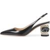 imageFSJ Women Pointed Toe Slingback Wedding Pumps Chunky Low Heel Rhinestone Sandals Crystal Heeled Dress Shoes Size 415 M USBlack Matte