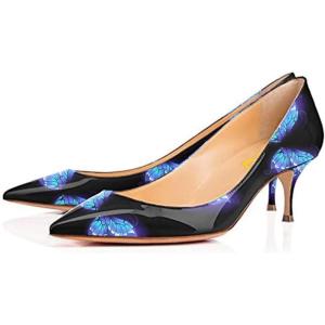 imageFSJ Women Classic Low Kitten Heel Pointed Closed Toe Pumps Slip On Office Ladies Prom Wedding Dress Basic Shoes Size 415 USButterfly