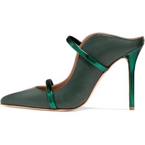 imageFSJ Women Fashion Pointy Toe Mules Sandals High Heels Pumps Double Straps Slide Sandals Casual Summer Outfit Shoes Size 415 M USGreen12 Cm