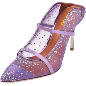 imageFSJ Women Fashion Pointy Toe Mules Sandals High Heels Pumps Double Straps Slide Sandals Casual Summer Outfit Shoes Size 415 M USPurple Mesh
