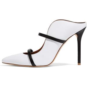imageFSJ Women Fashion Pointy Toe Mules Sandals High Heels Pumps Double Straps Slide Sandals Casual Summer Outfit Shoes Size 415 M USWhite12 Cm