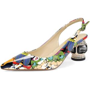 imageFSJ Women Pointed Toe Slingback Wedding Pumps Chunky Low Heel Rhinestone Sandals Crystal Heeled Dress Shoes Size 415 M USCartoon