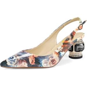 imageFSJ Women Pointed Toe Slingback Wedding Pumps Chunky Low Heel Rhinestone Sandals Crystal Heeled Dress Shoes Size 415 M USFlower